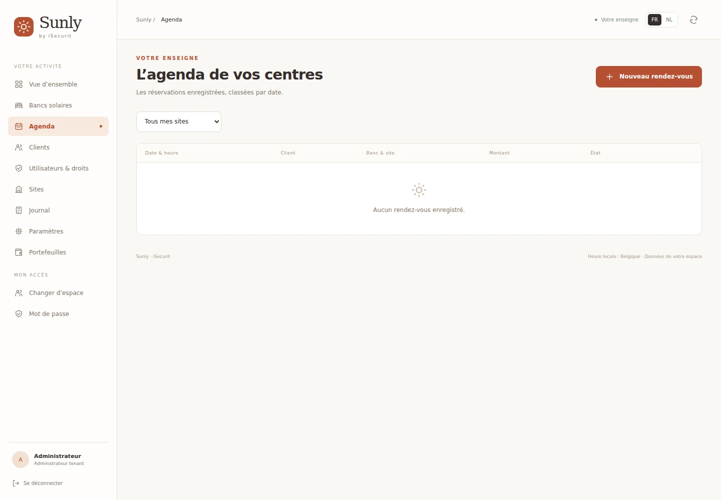 Agenda Sunly et formulaire de réservation